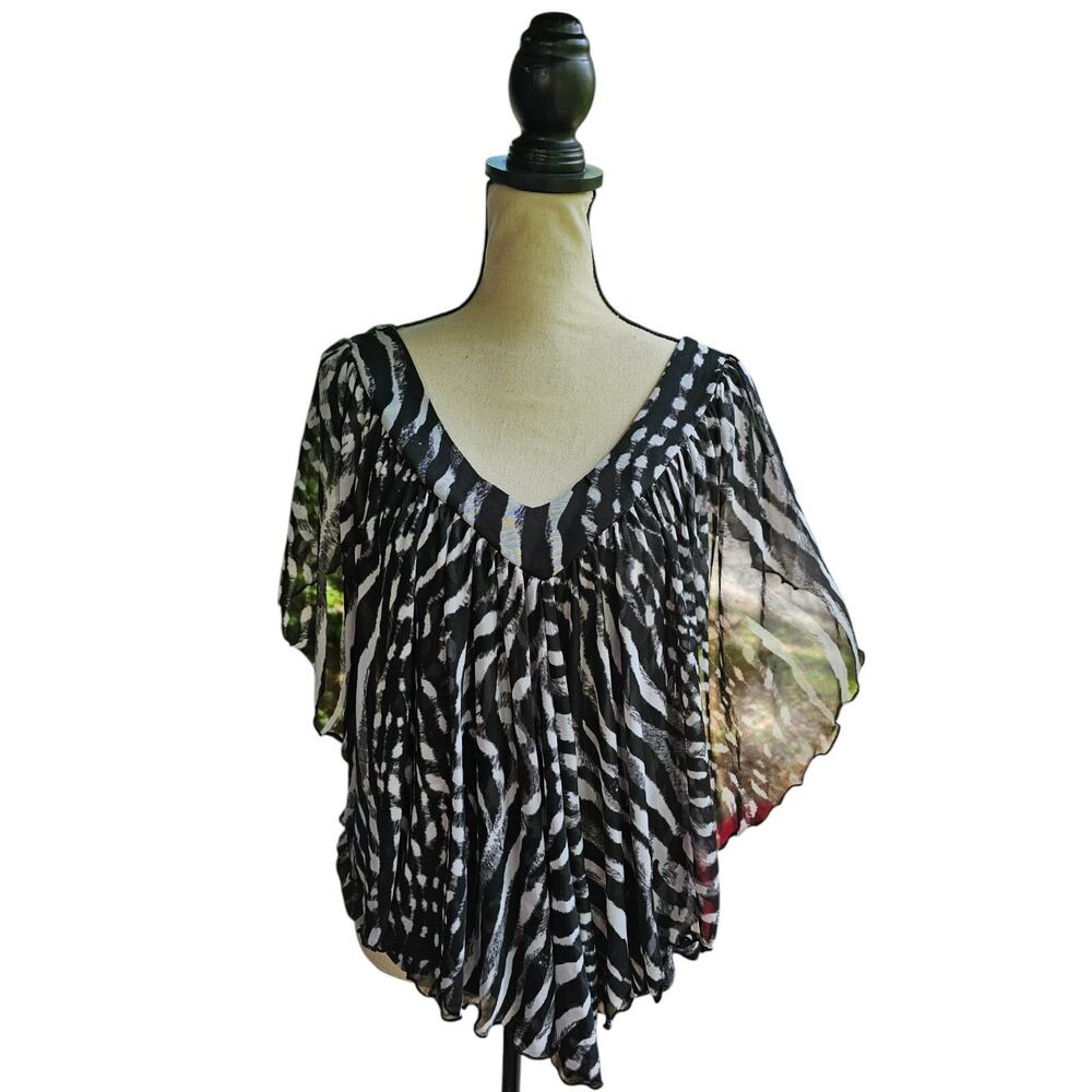 Cocomo Zebra Print Y2K Flutter Blouse Womens Size XL Flowy Sheer Overlay
